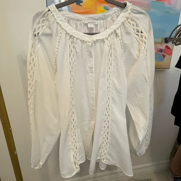 Love Riche Tops - Love Riche Cream Blouse with Lace Detail Small 100% Cotton